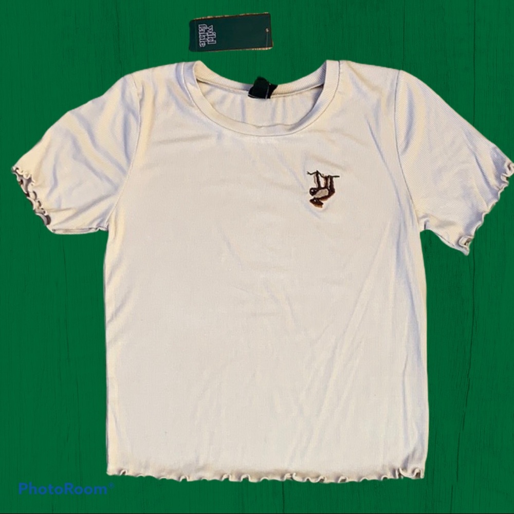 Wild Fable | Sloth Crop Top with ruffled hem NWT